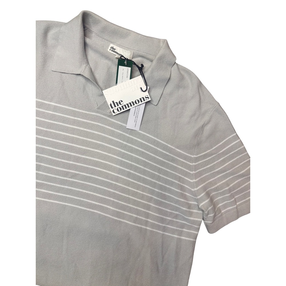The Commons Mens XL Tall Grey Stripe Cotton Johnny Collar Knit‎ MGF-MGS-10204-TL